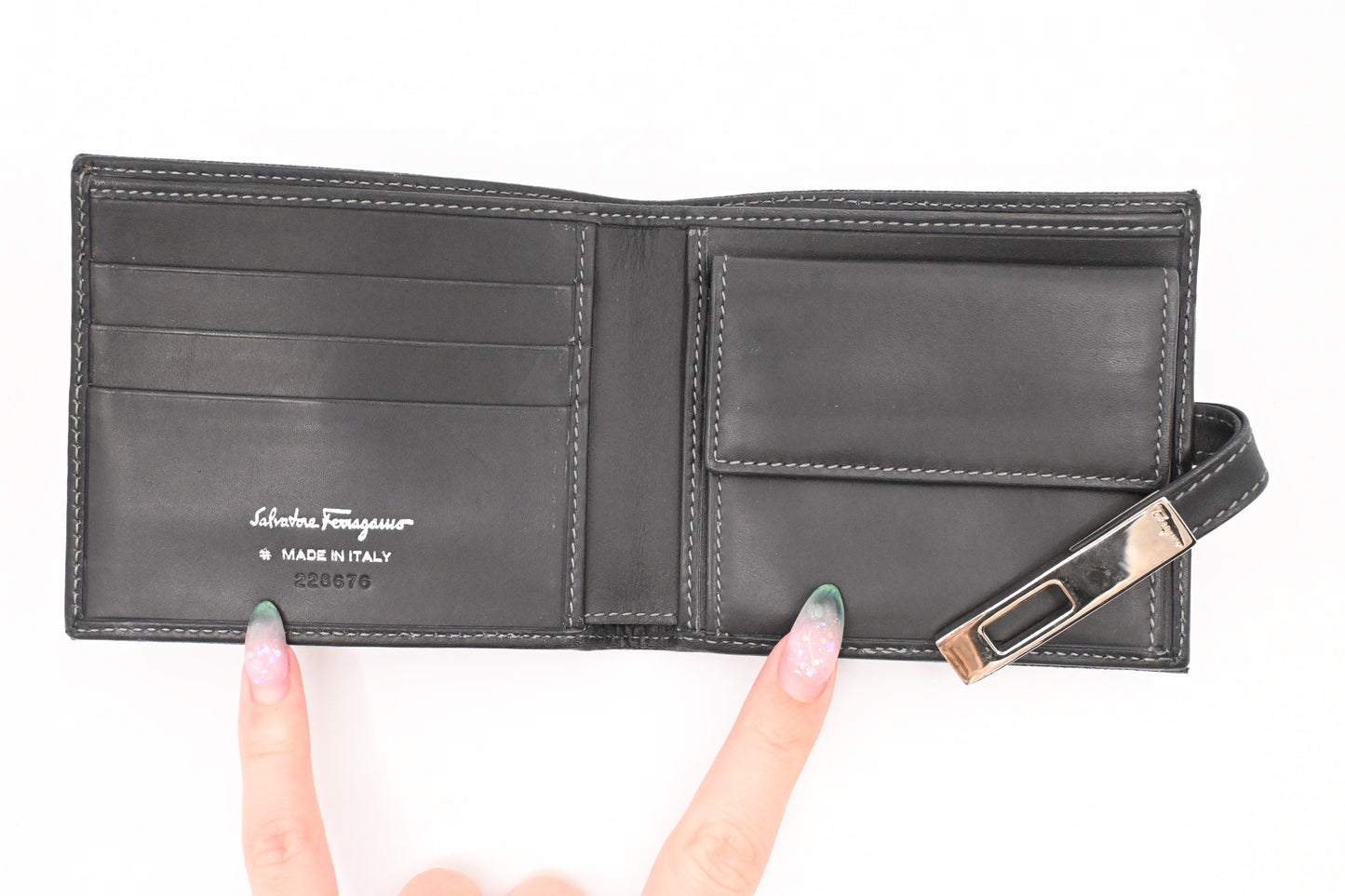 Ferragamo Compact Wallet in Grey Canvas