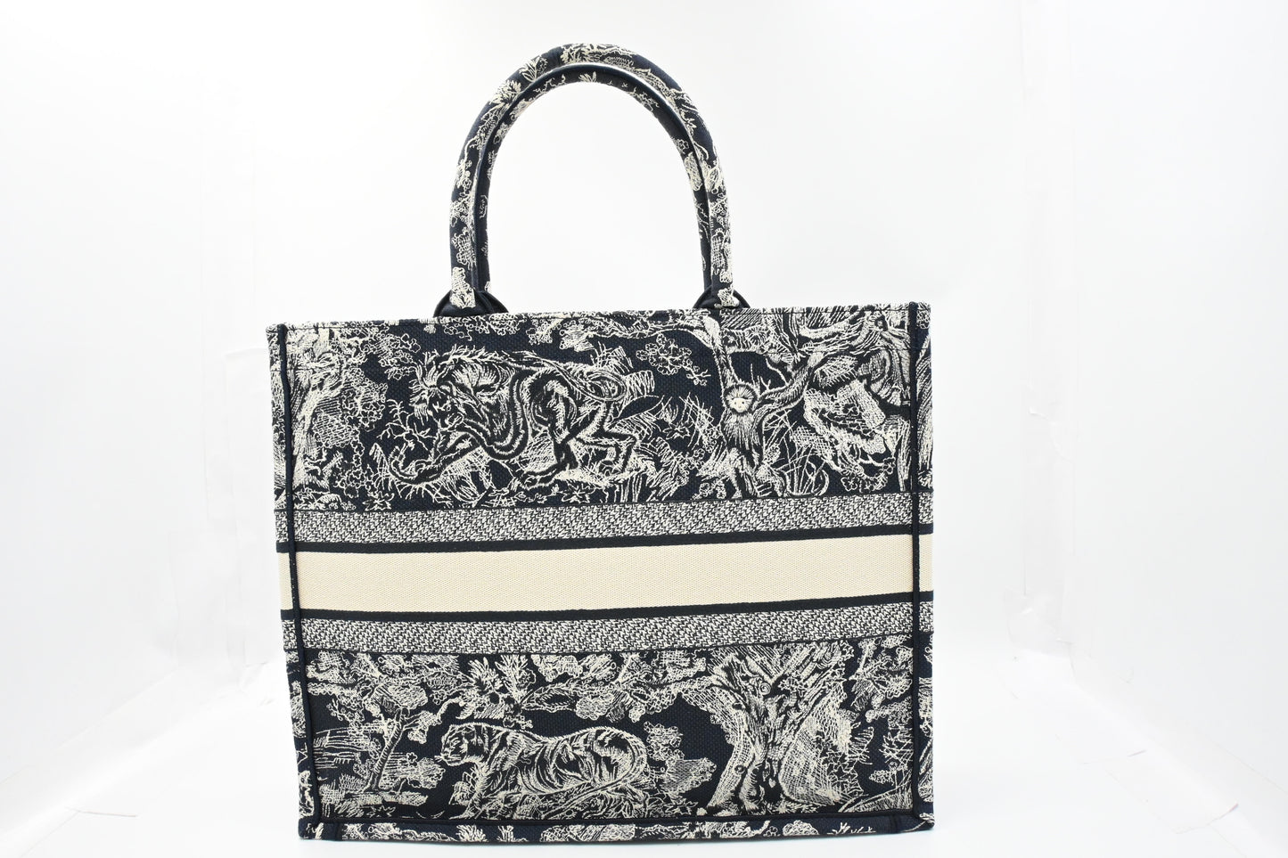 Dior Medium Book Tote in Navy Toile de Jouy Sauvage Embroidery