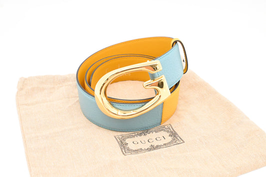 Gucci Belt in Teal and Yellow Leather