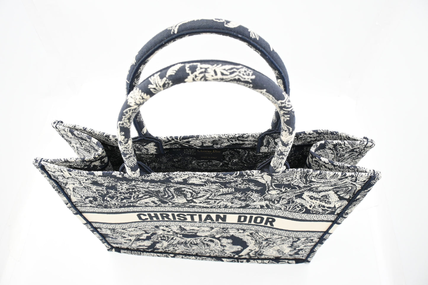 Dior Medium Book Tote in Navy Toile de Jouy Sauvage Embroidery