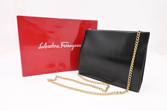 Ferragamo Square Chain Crossbody in Black Leather