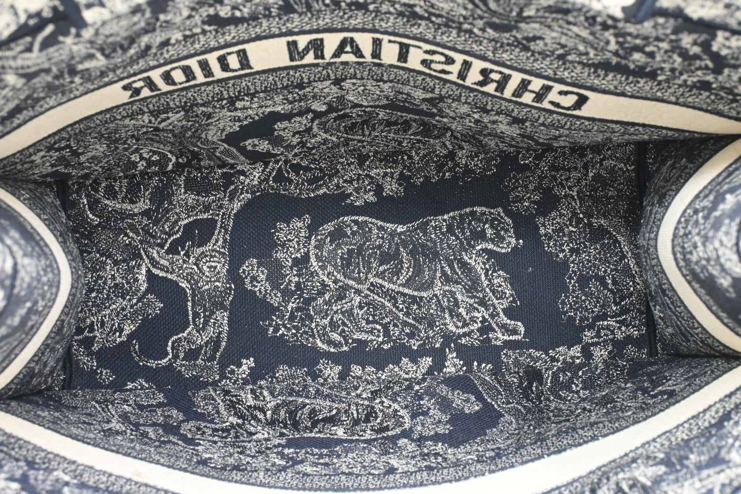 Dior Medium Book Tote in Navy Toile de Jouy Sauvage Embroidery