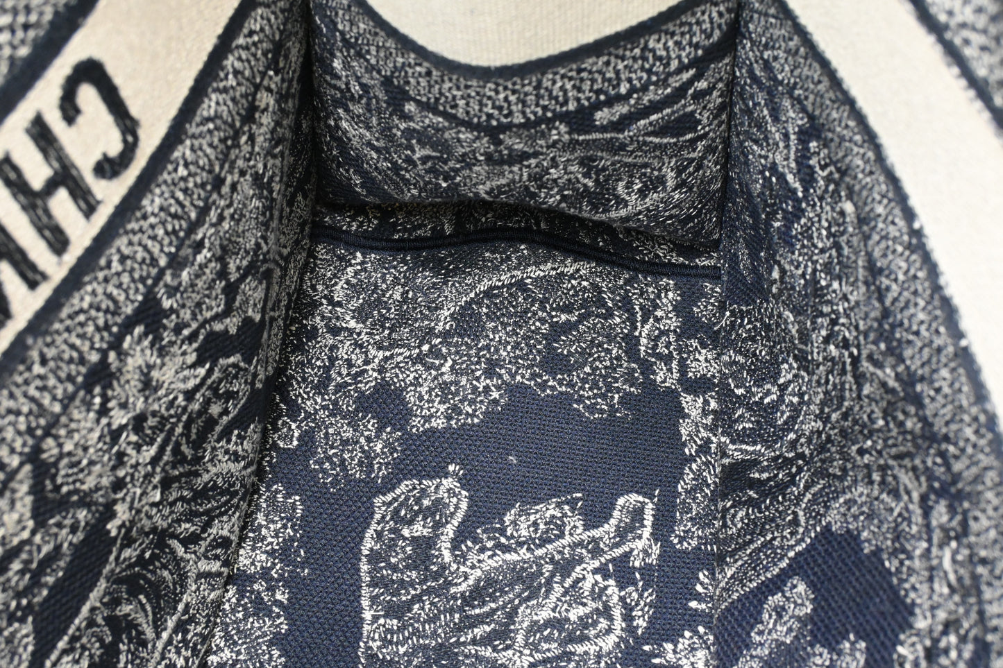 Dior Medium Book Tote in Navy Toile de Jouy Sauvage Embroidery