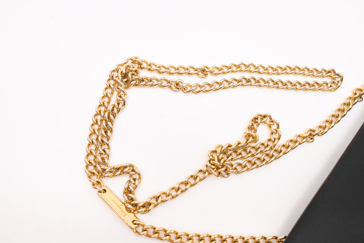 Ferragamo Square Chain Crossbody in Black Leather