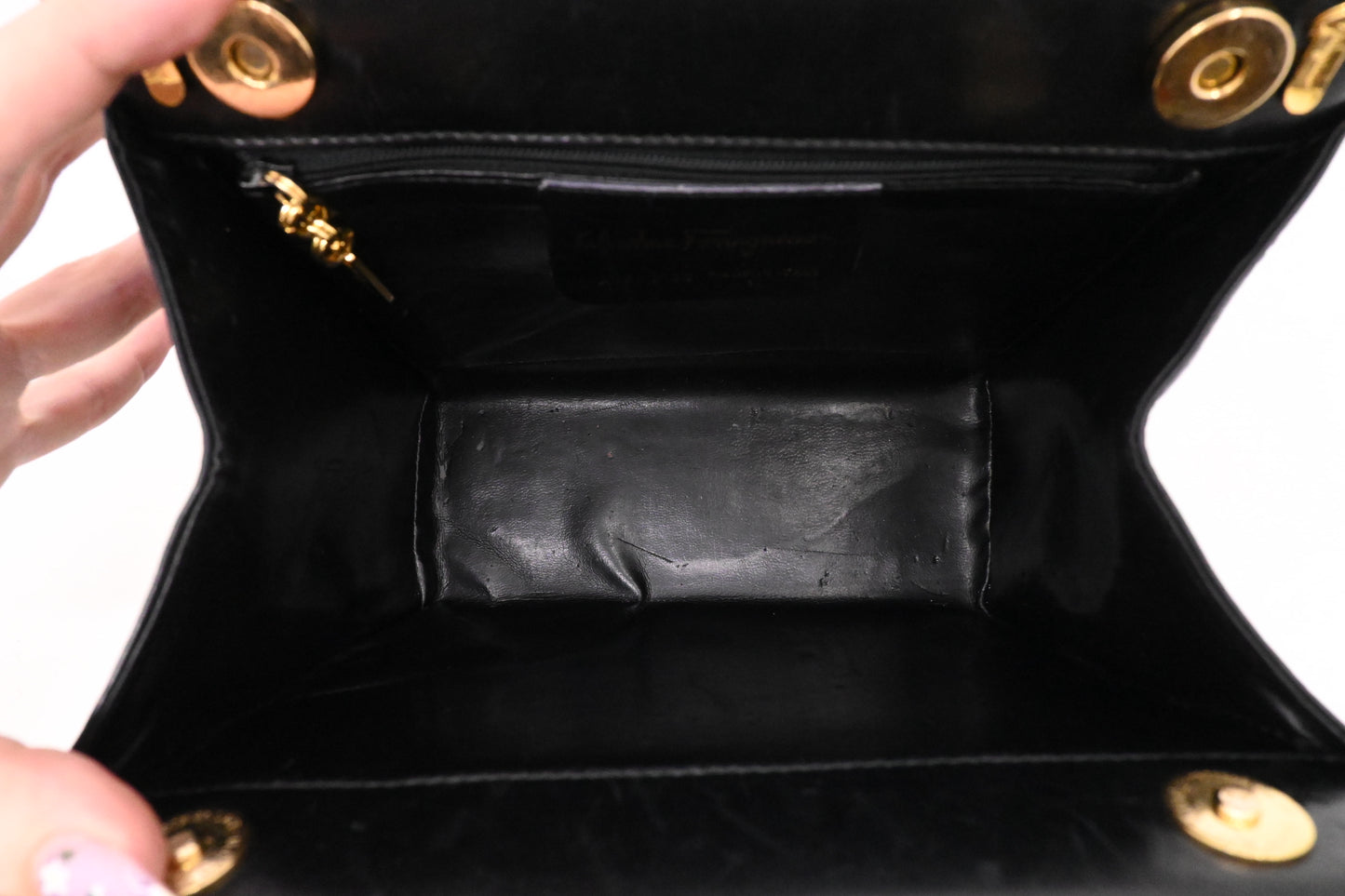 Ferragamo Square Chain Crossbody in Black Leather