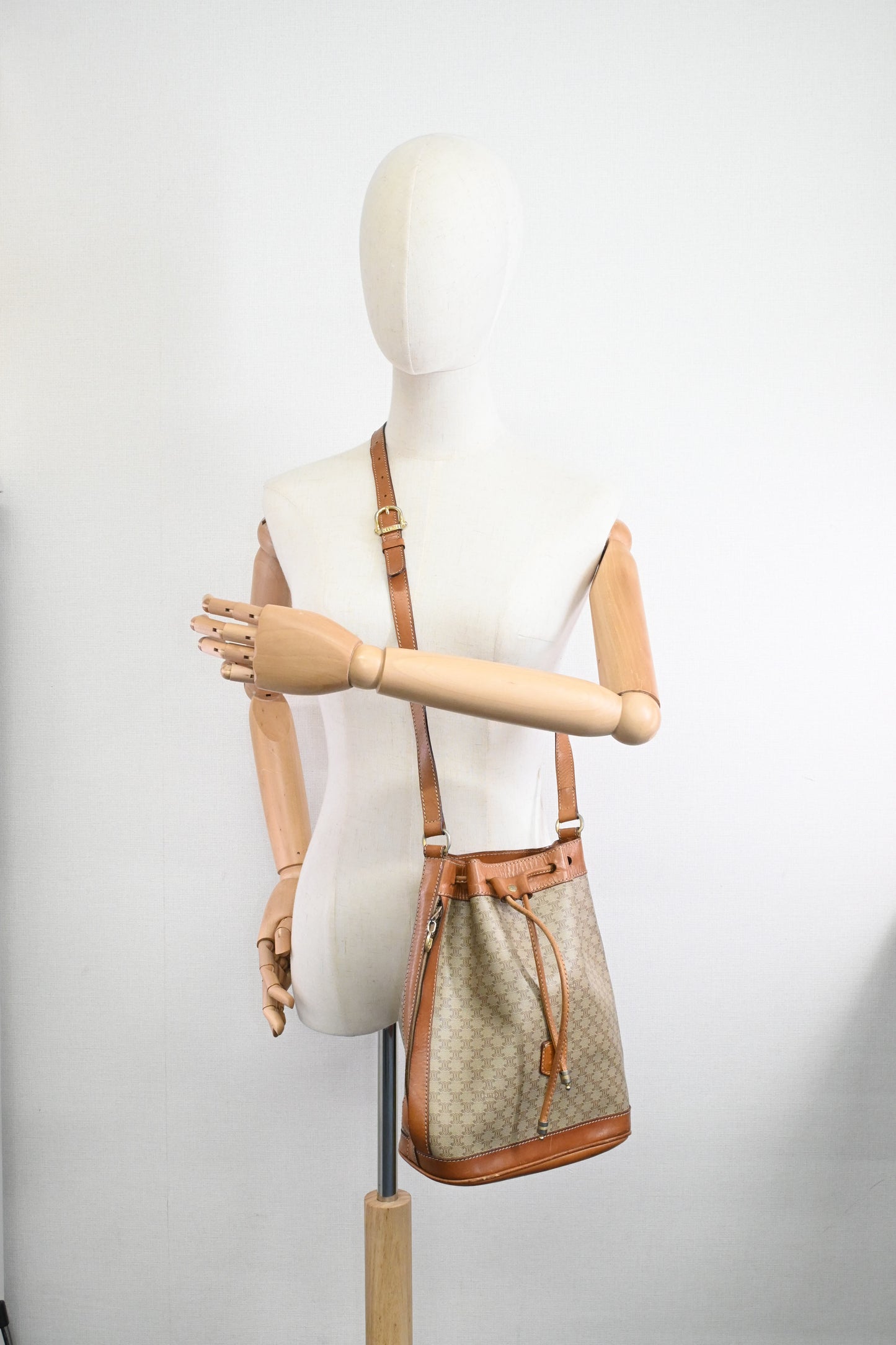 Celine Bucket Shoulder Bag in Beige Macadam Coated Canvas