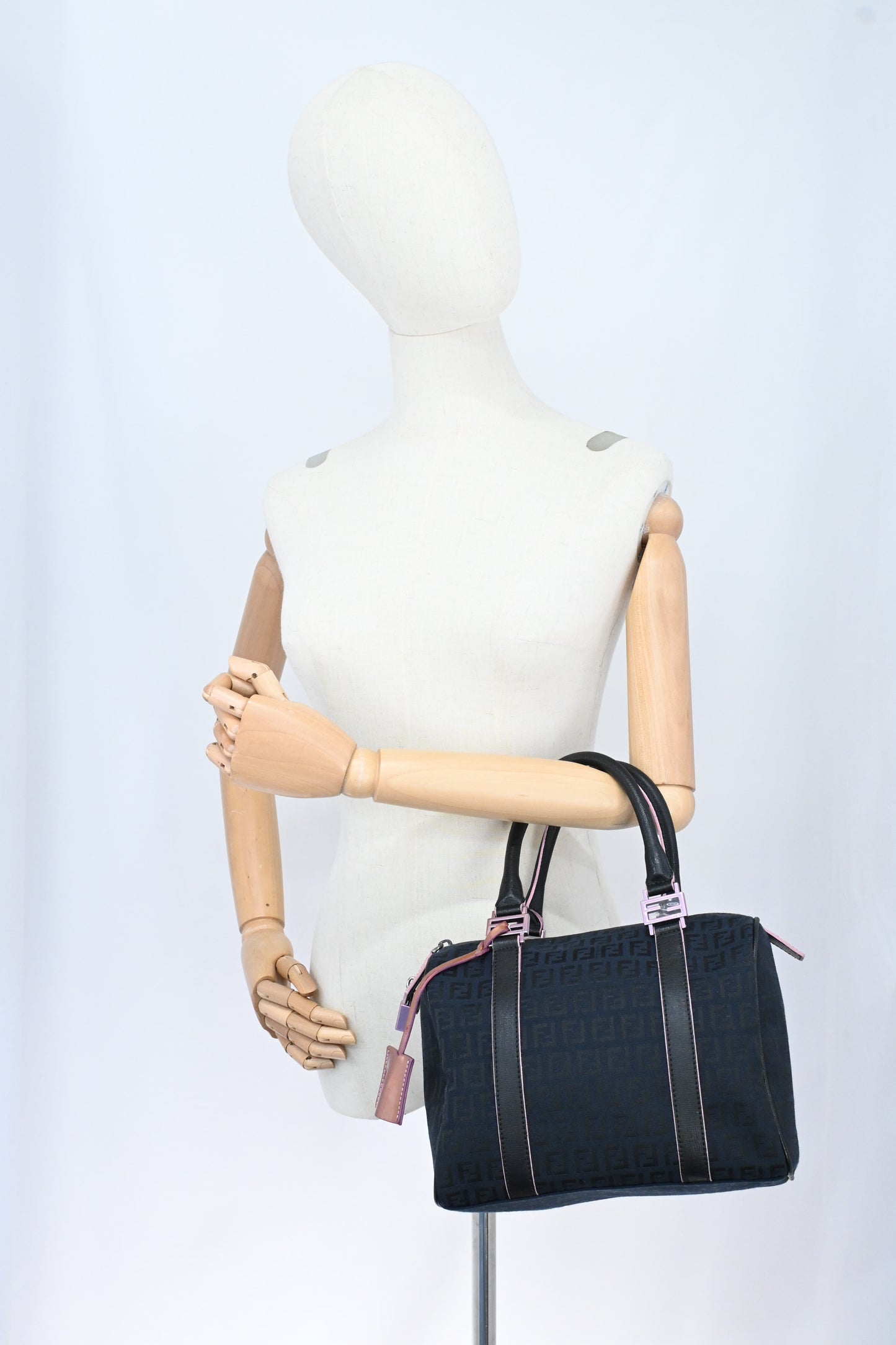 Fendi Forever Bauletto Boston Bag in Black Zucchino Canvas