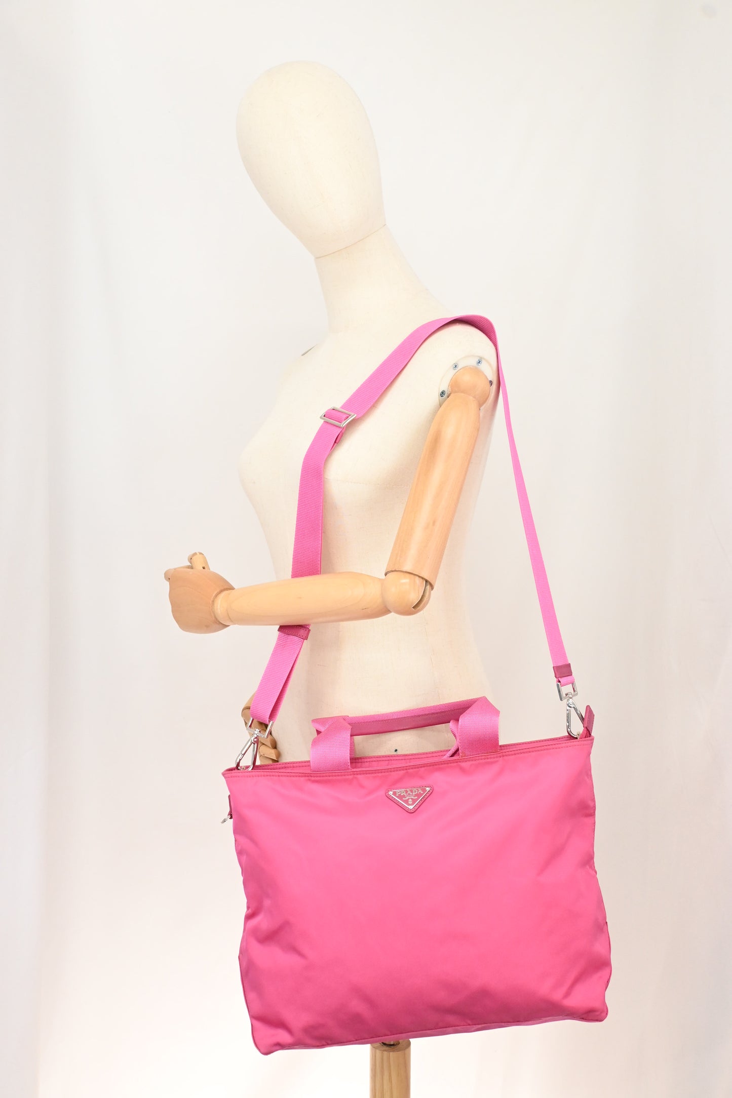 Prada Two Way Tote Bag in Pink Nylon