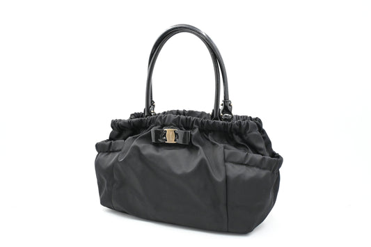 Ferragamo Shoulder Bag in Black Nylon Canvas