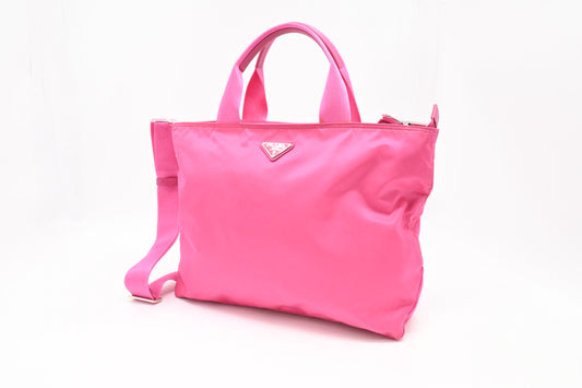 Prada Two Way Tote Bag in Pink Nylon