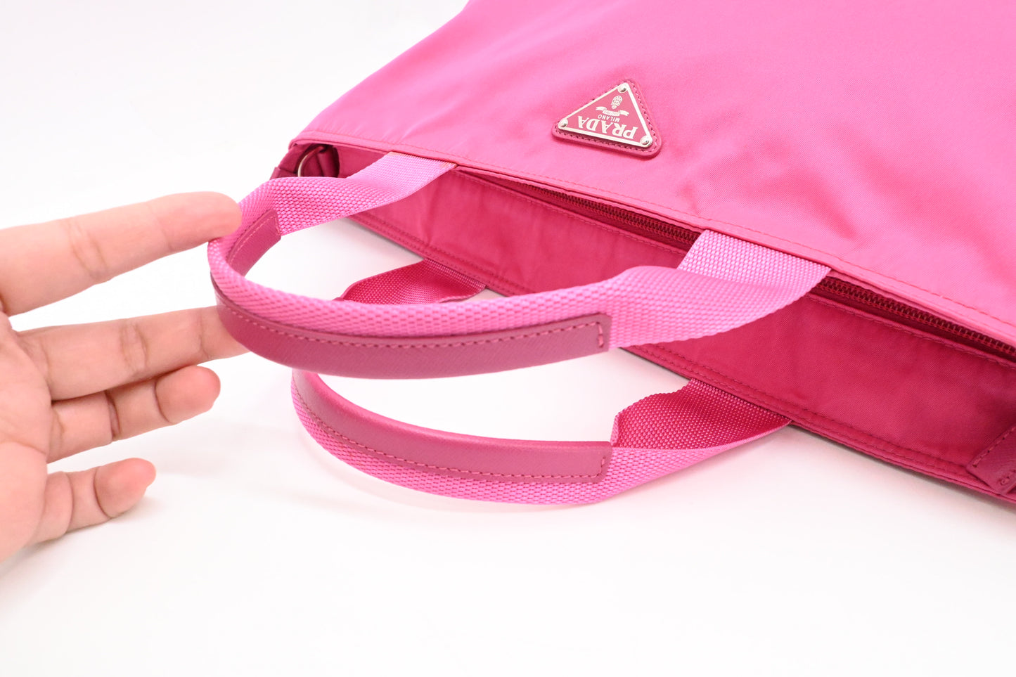 Prada Two Way Tote Bag in Pink Nylon