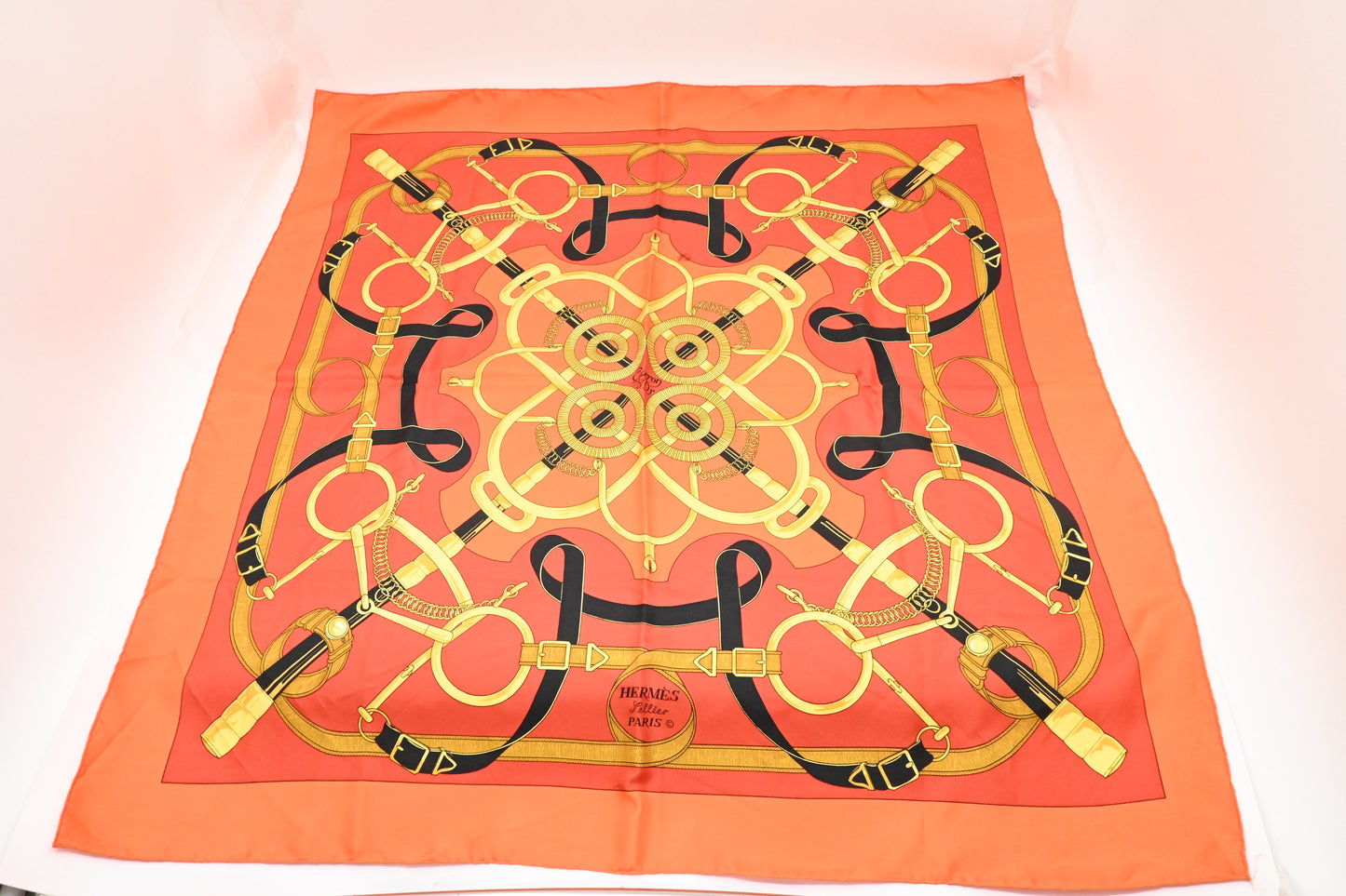 Hermes 'Eperon D'or' Carre 90 in Orange Silk