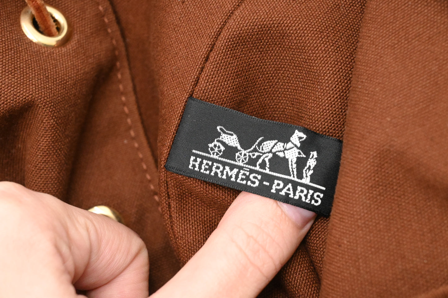 Hermes Polochon Mimile in Brown Canvas