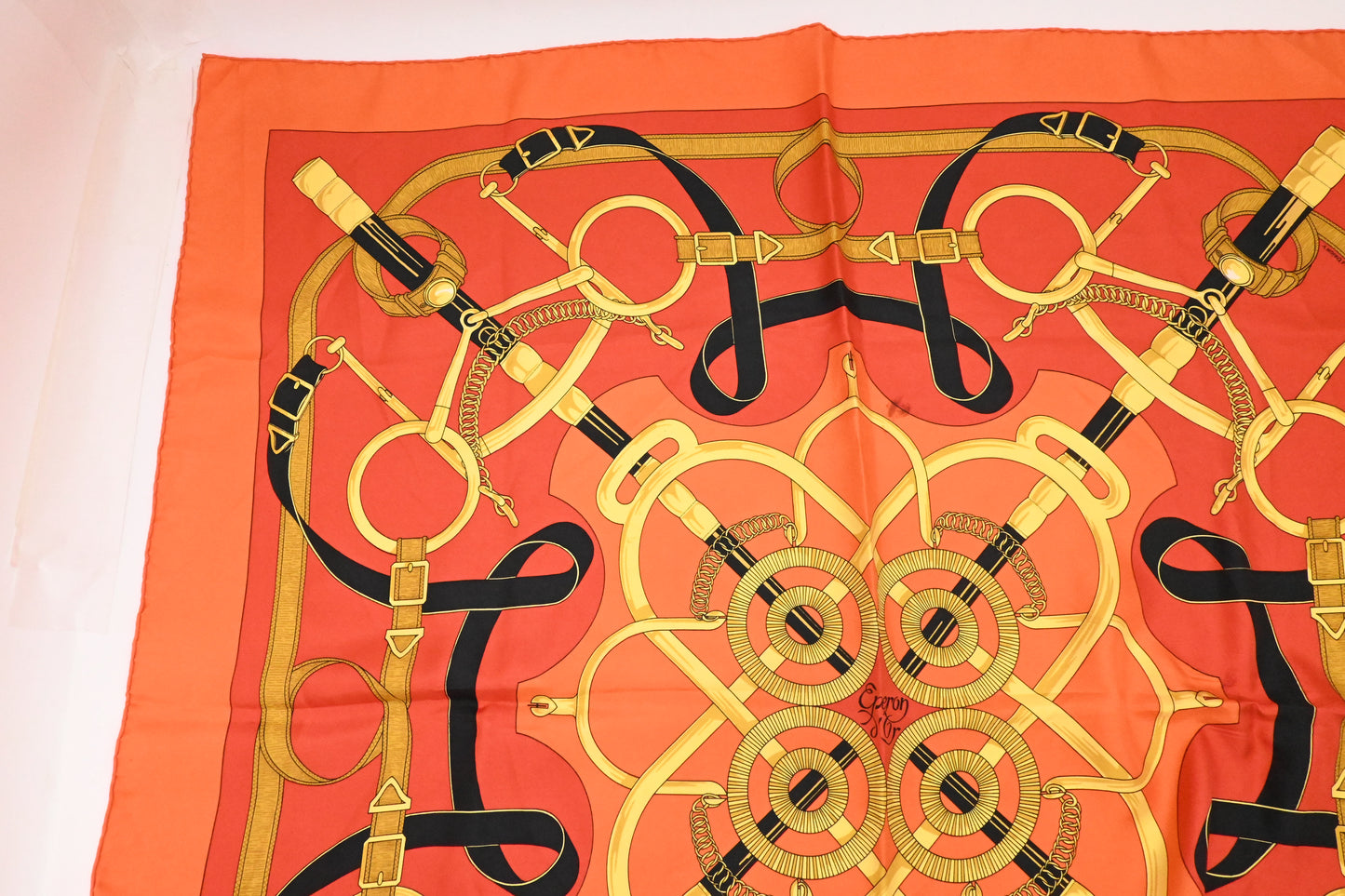 Hermes 'Eperon D'or' Carre 90 in Orange Silk