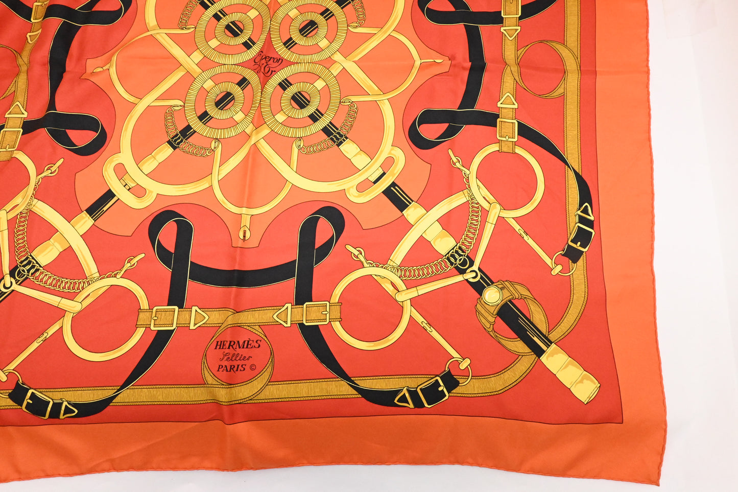 Hermes 'Eperon D'or' Carre 90 in Orange Silk