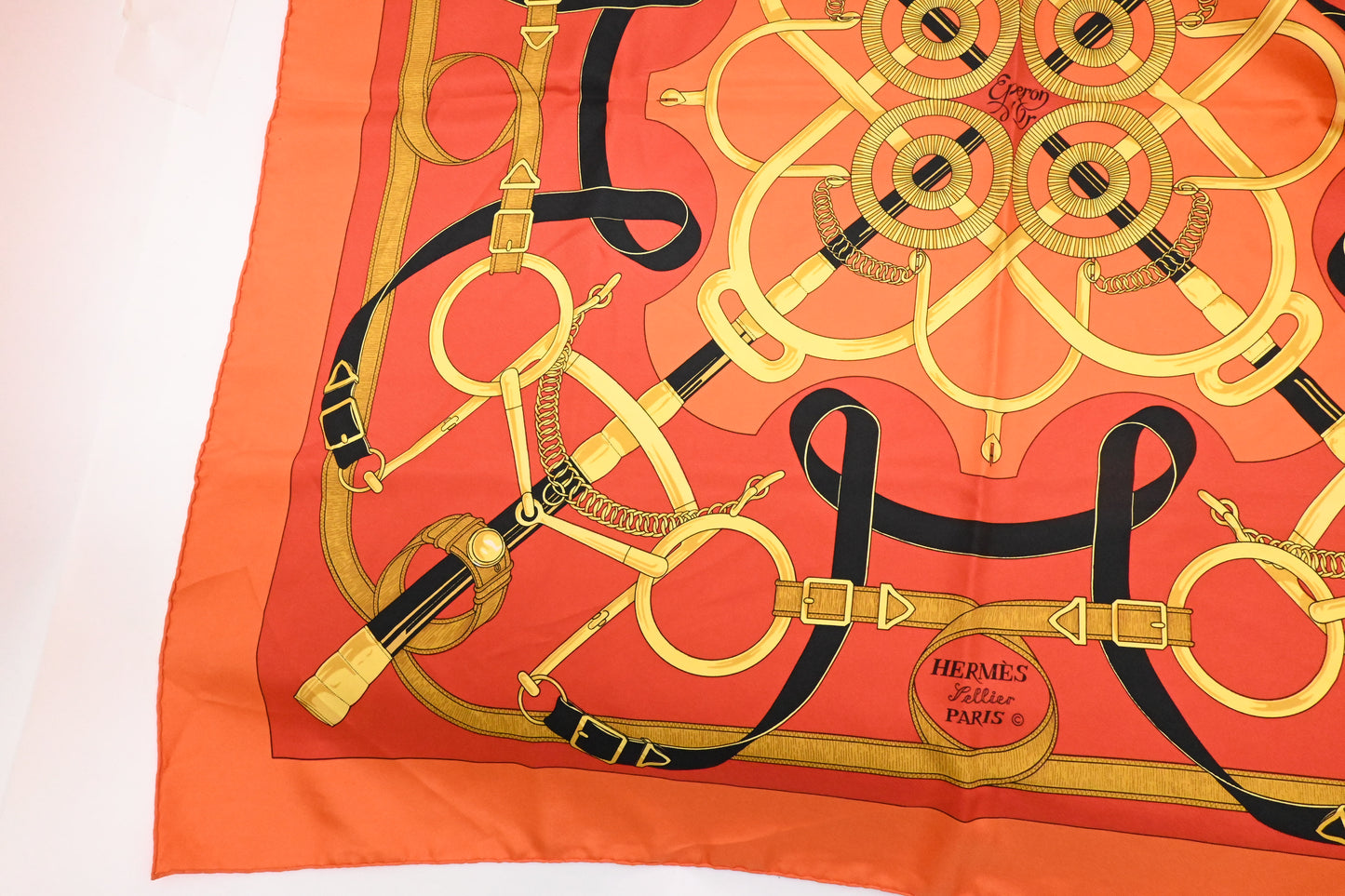 Hermes 'Eperon D'or' Carre 90 in Orange Silk
