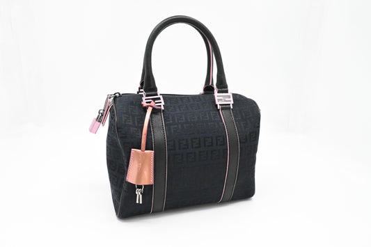 Fendi Forever Bauletto Boston Bag in Black Zucchino Canvas