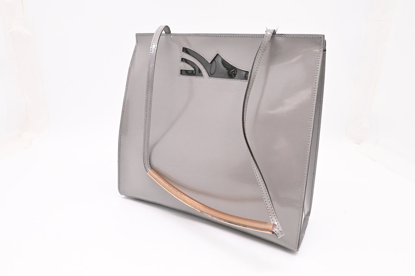 Ferragamo Shoulder Bag in Gray Patent Leather