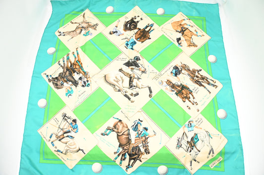 Hermes 'Le Monde du Polo' Carre 90 in Turquoise Silk
