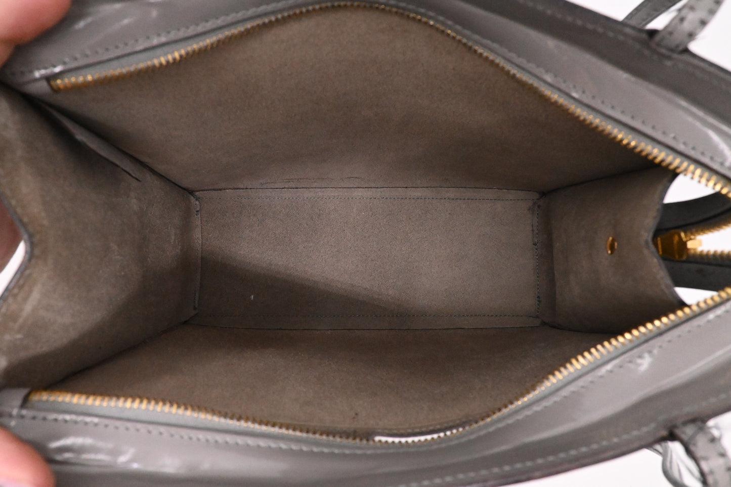Ferragamo Shoulder Bag in Gray Patent Leather