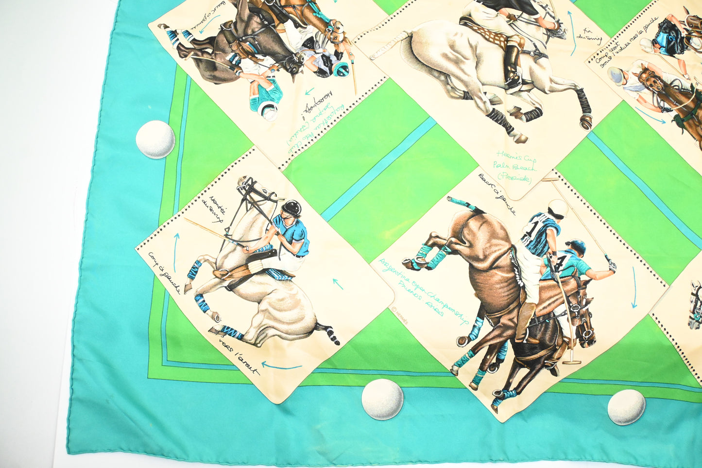 Hermes 'Le Monde du Polo' Carre 90 in Turquoise Silk