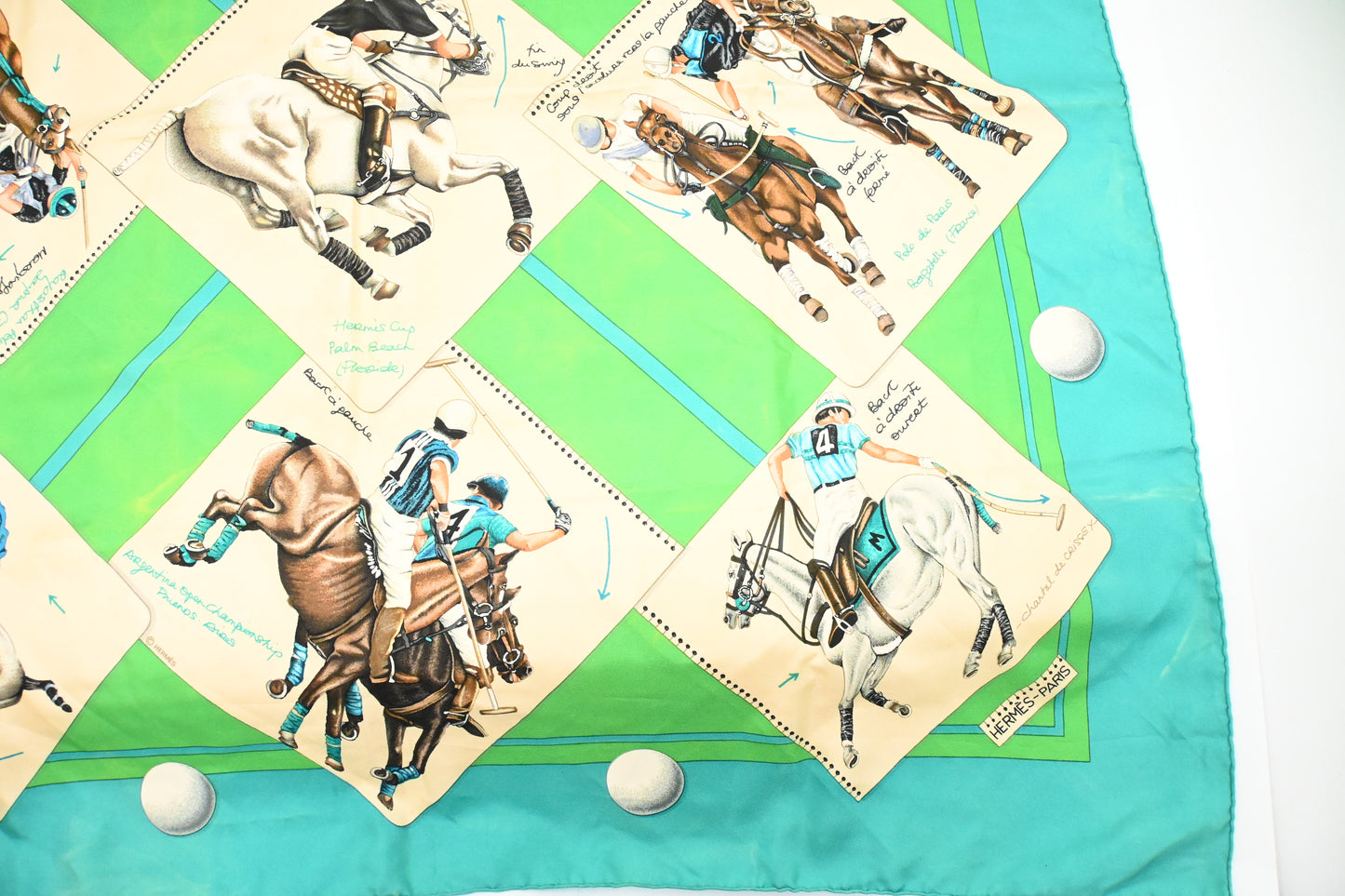 Hermes 'Le Monde du Polo' Carre 90 in Turquoise Silk
