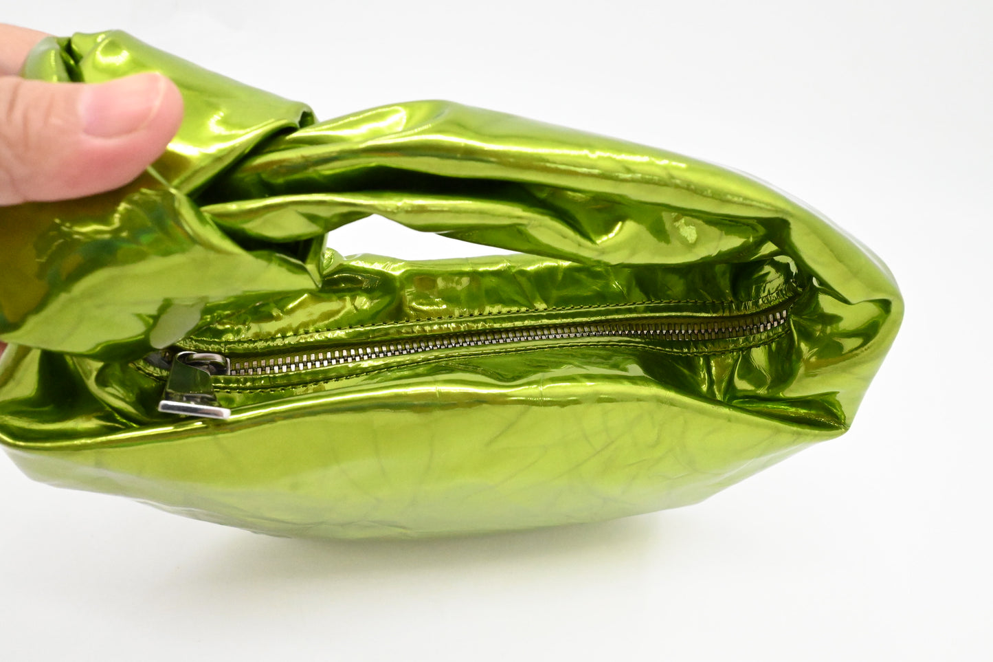 Bottega Veneta Mini Jodie in Metallic Green Patent Leather