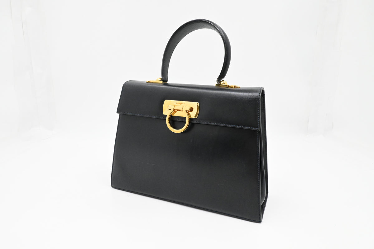 Ferragamo Gancini Handbag in Dark Blue Leather