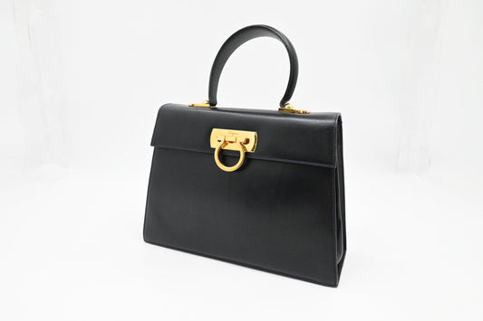 Ferragamo Gancini Handbag in Dark Blue Leather