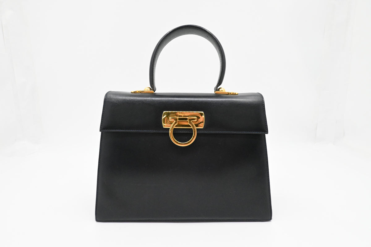 Ferragamo Gancini Handbag in Dark Blue Leather