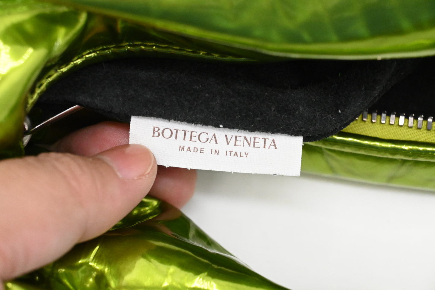 Bottega Veneta Mini Jodie in Metallic Green Patent Leather