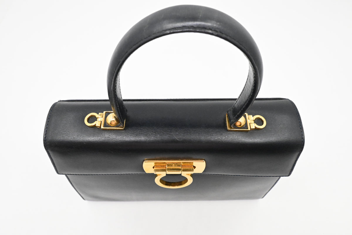 Ferragamo Gancini Handbag in Dark Blue Leather