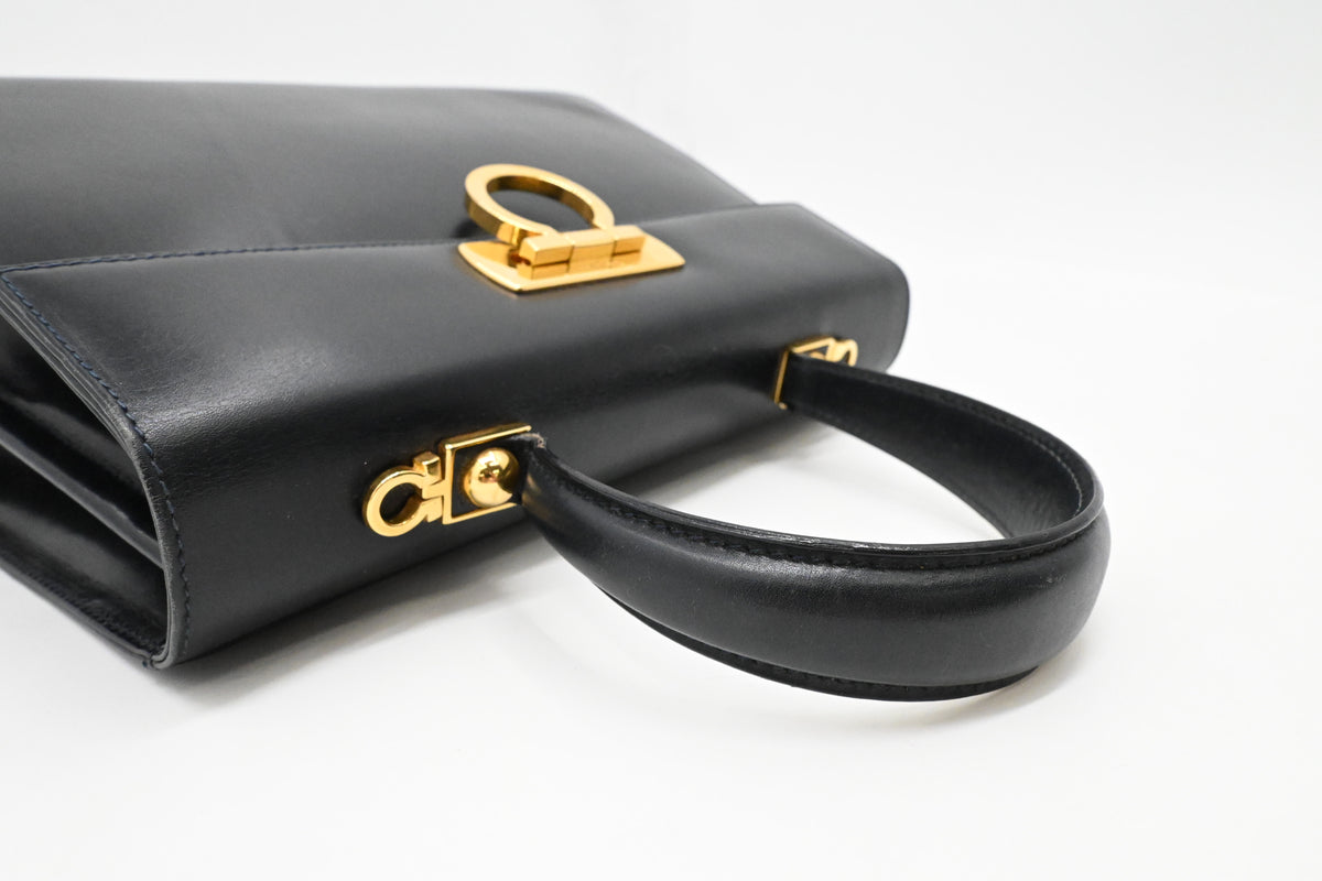 Ferragamo Gancini Handbag in Dark Blue Leather