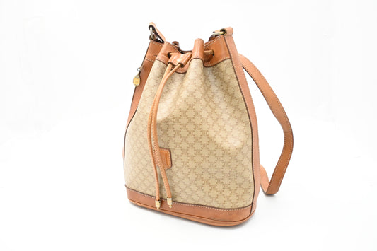 Celine Bucket Shoulder Bag in Beige Macadam Coated Canvas