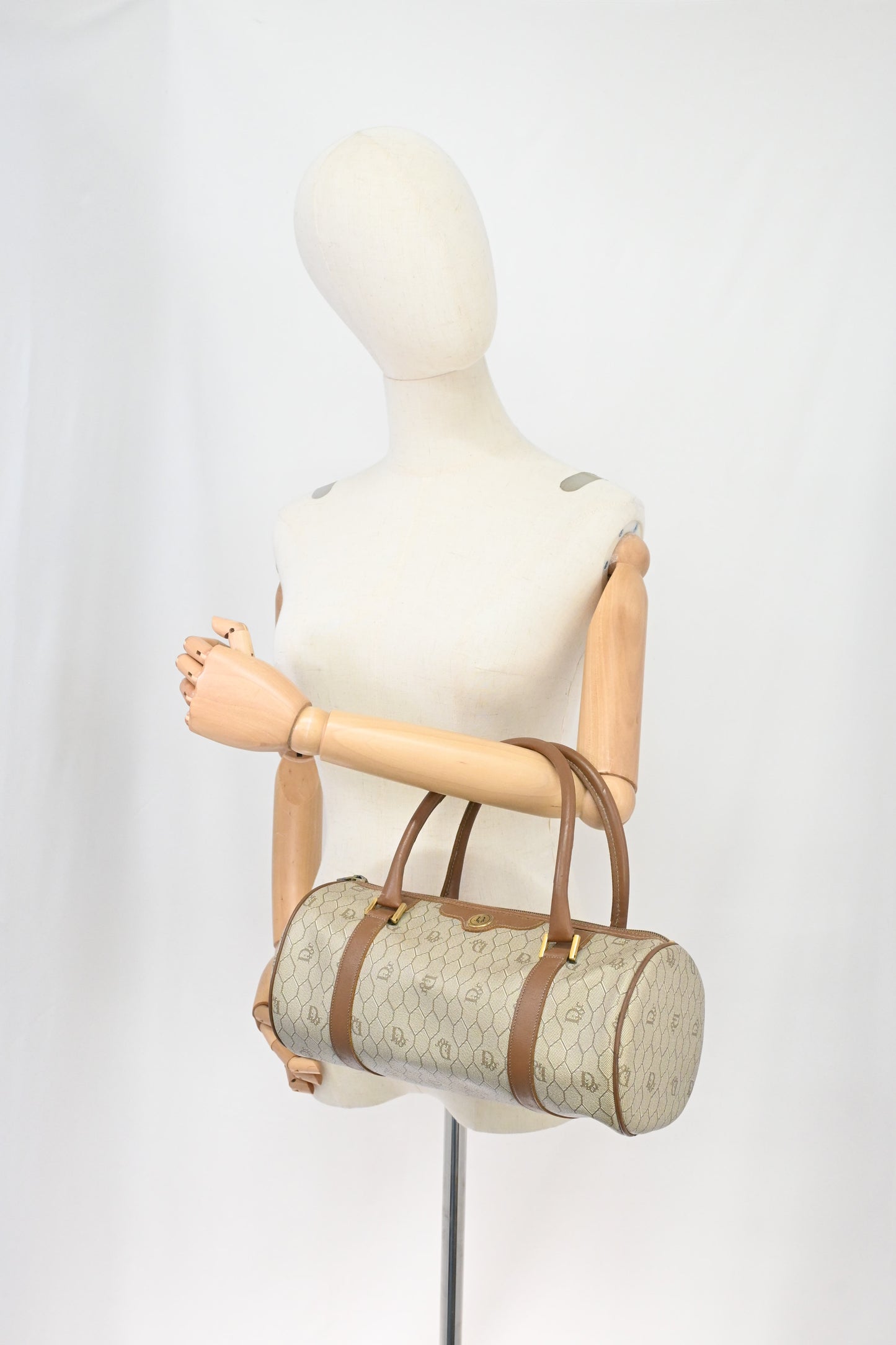 Dior Round Handbag in Beige Honeycomb Canvas