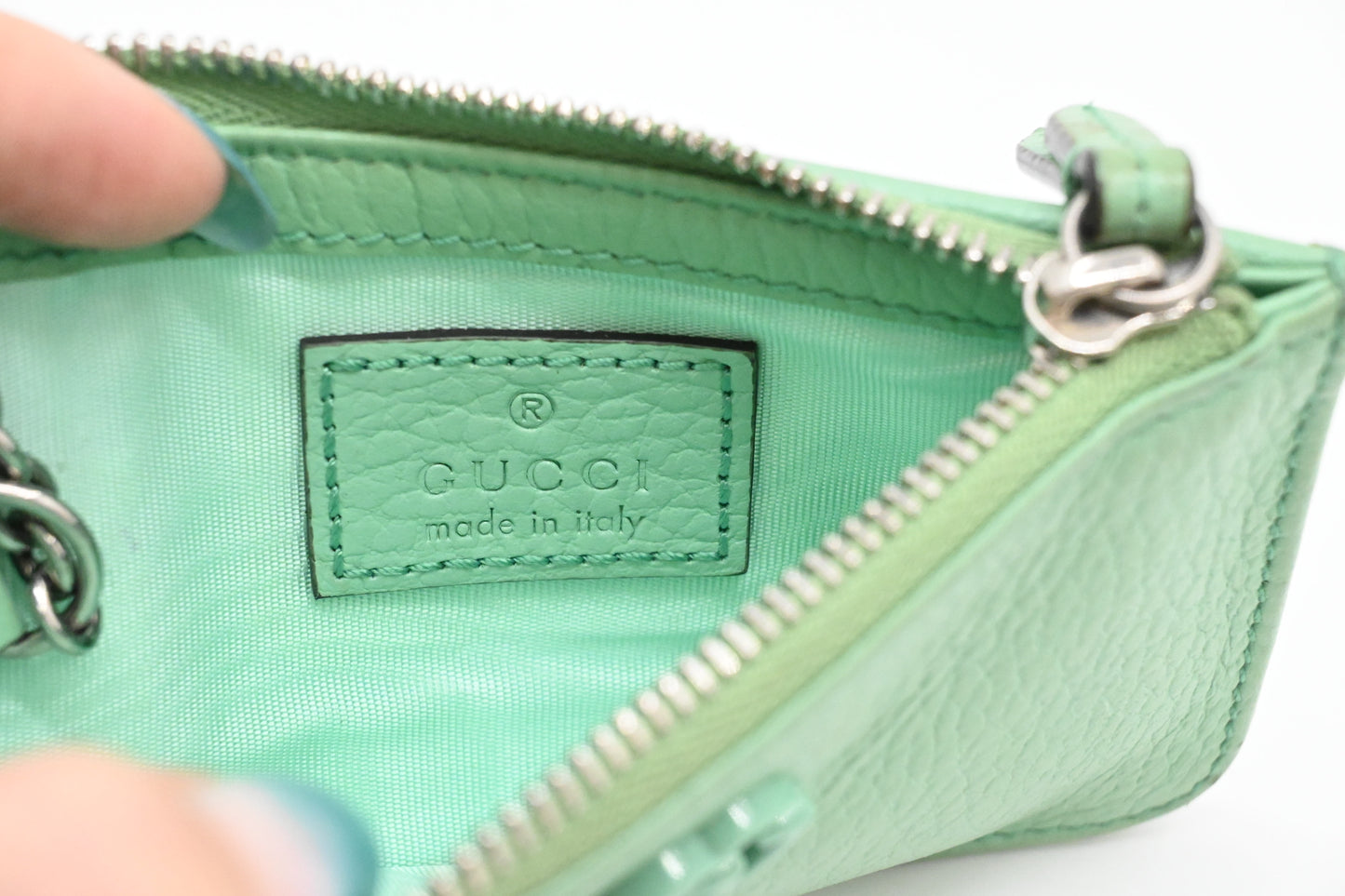 Gucci Marmont Coin Case in Light Green Leather