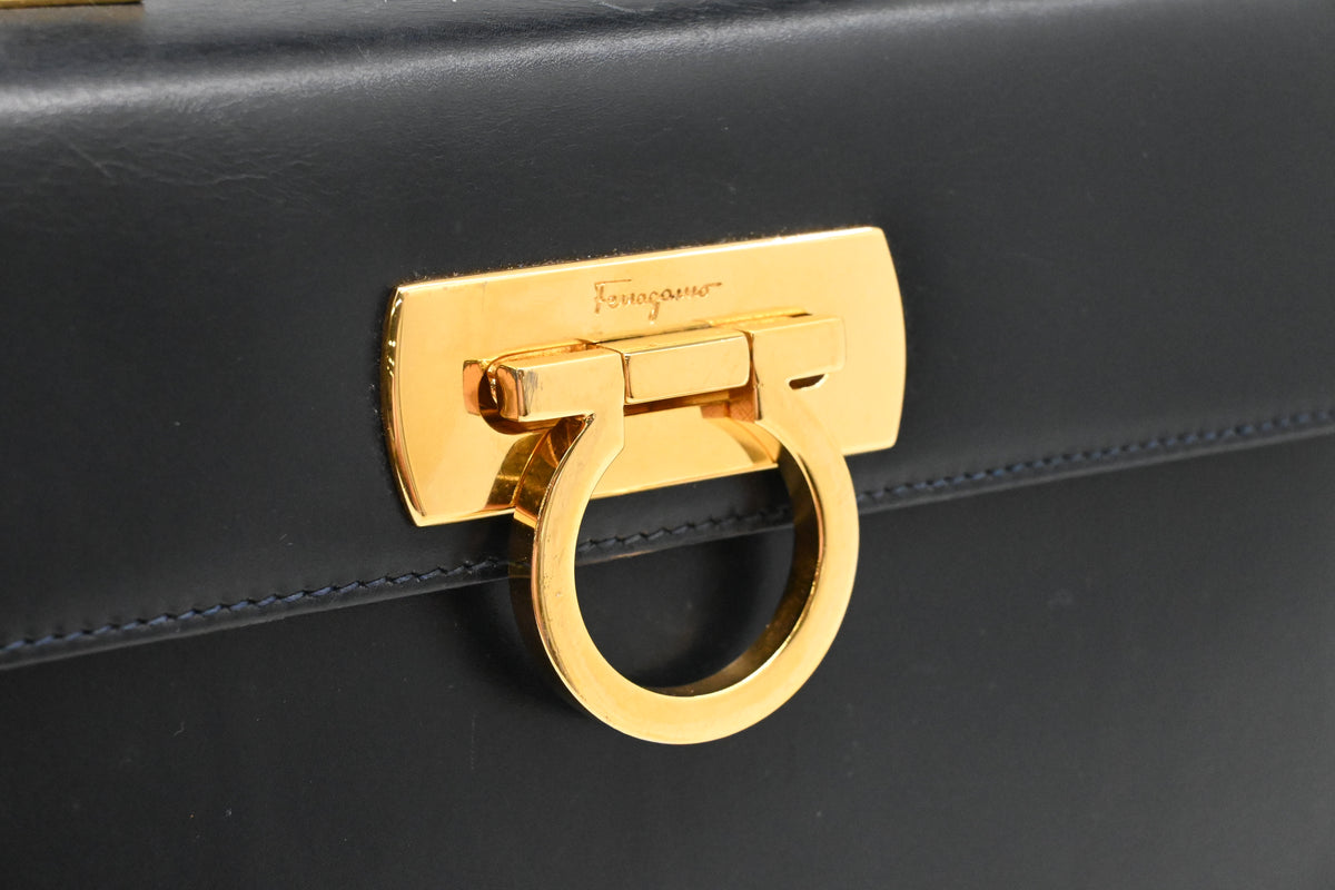 Ferragamo Gancini Handbag in Dark Blue Leather