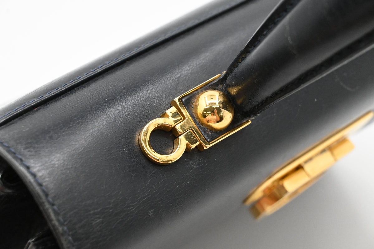 Ferragamo Gancini Handbag in Dark Blue Leather