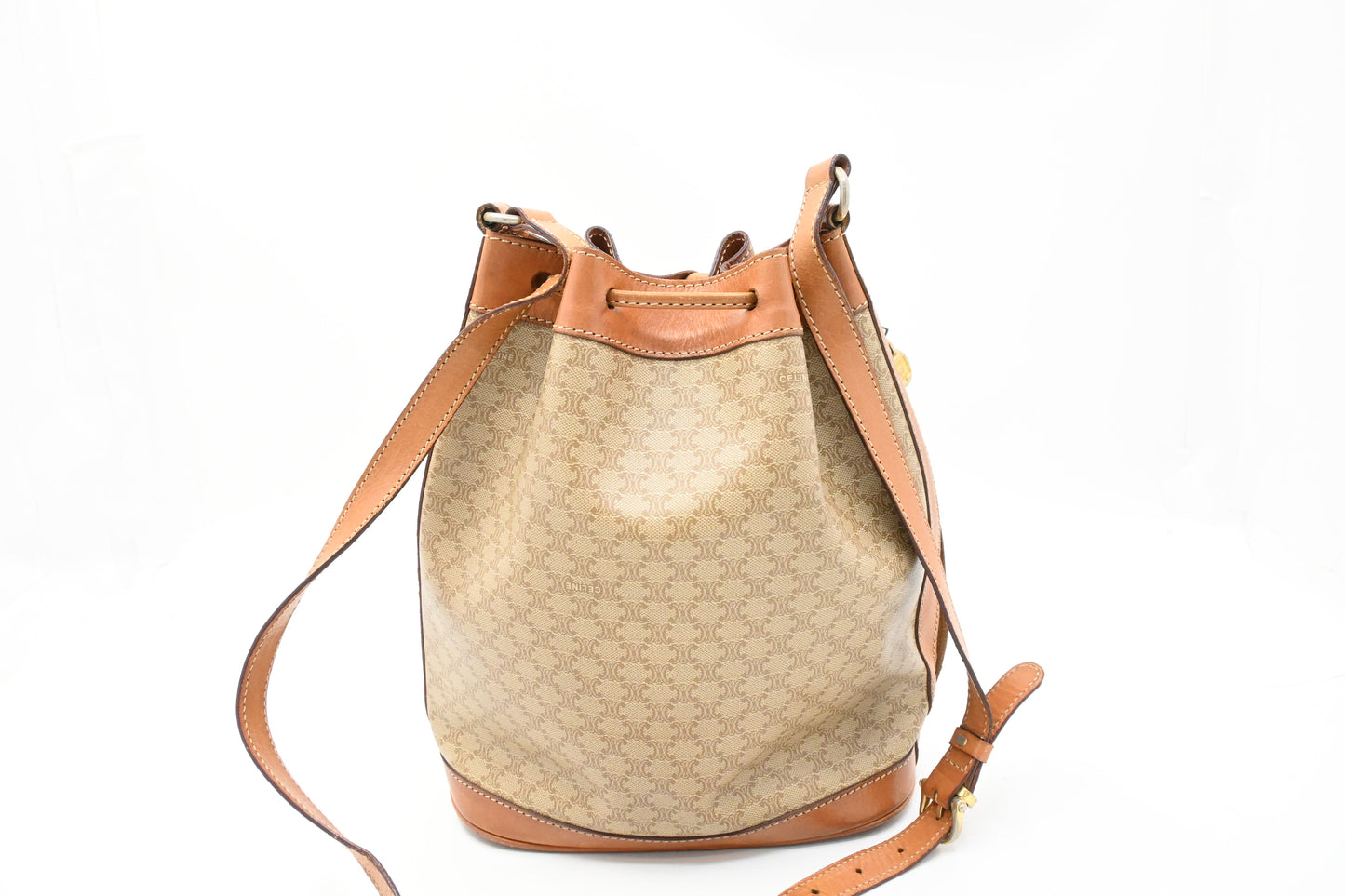 Celine Bucket Shoulder Bag in Beige Macadam Coated Canvas