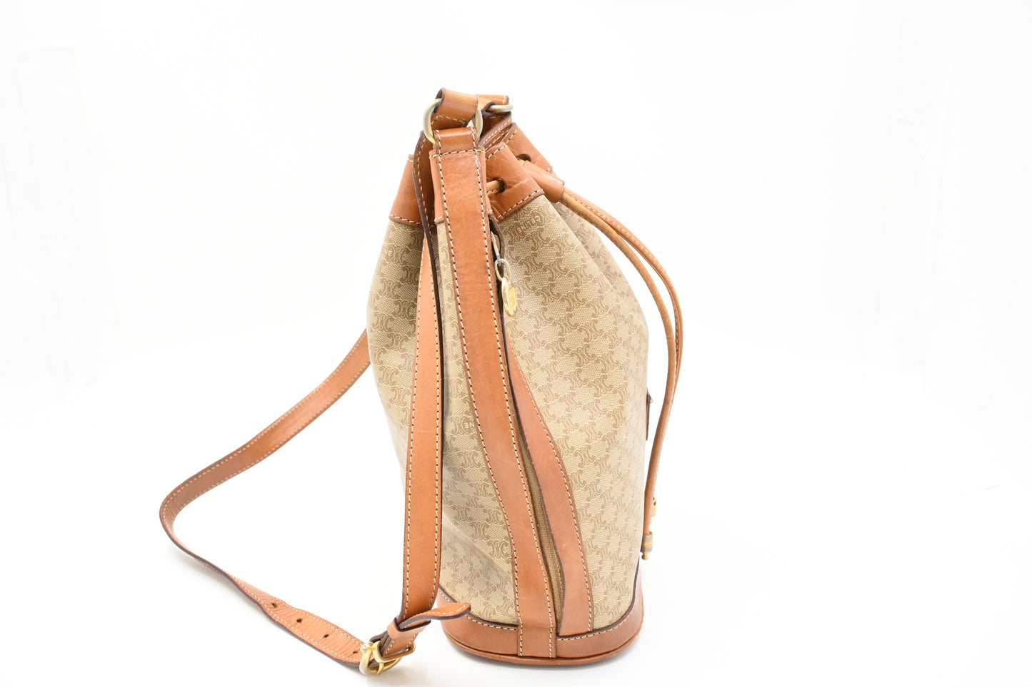Celine Bucket Shoulder Bag in Beige Macadam Coated Canvas