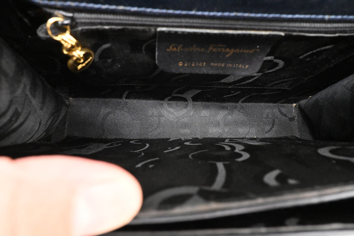 Ferragamo Gancini Handbag in Dark Blue Leather