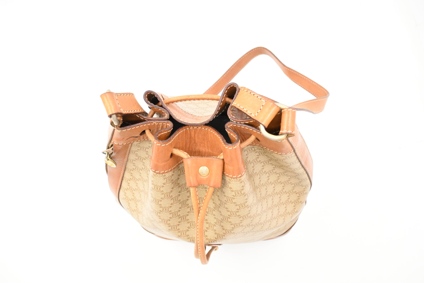 Celine Bucket Shoulder Bag in Beige Macadam Coated Canvas