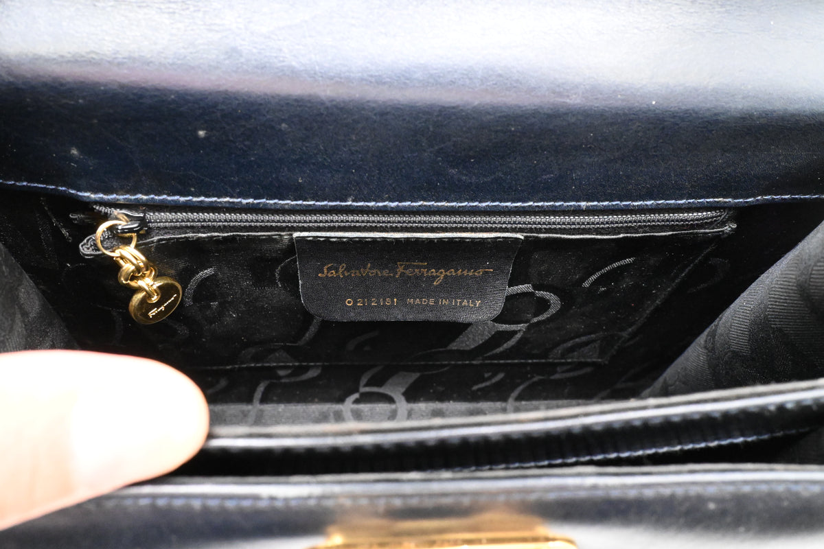 Ferragamo Gancini Handbag in Dark Blue Leather