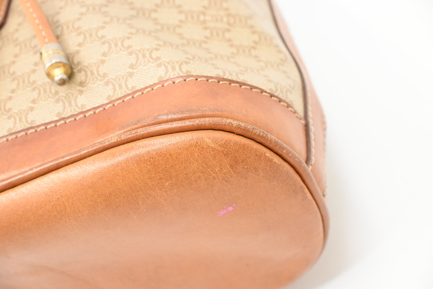 Celine Bucket Shoulder Bag in Beige Macadam Coated Canvas