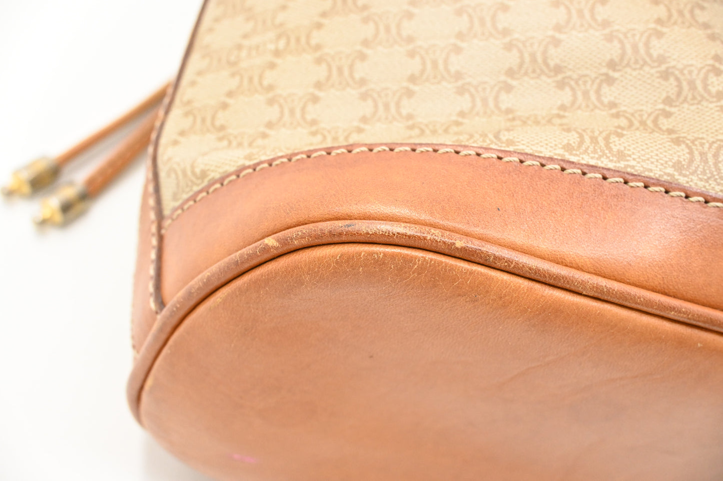 Celine Bucket Shoulder Bag in Beige Macadam Coated Canvas