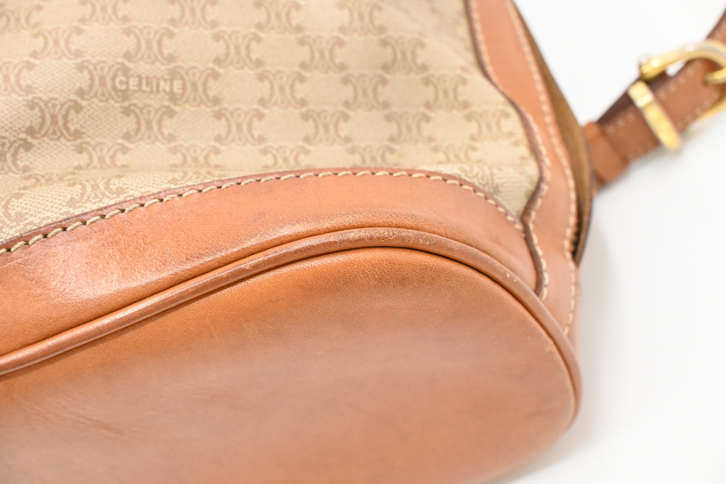 Celine Bucket Shoulder Bag in Beige Macadam Coated Canvas