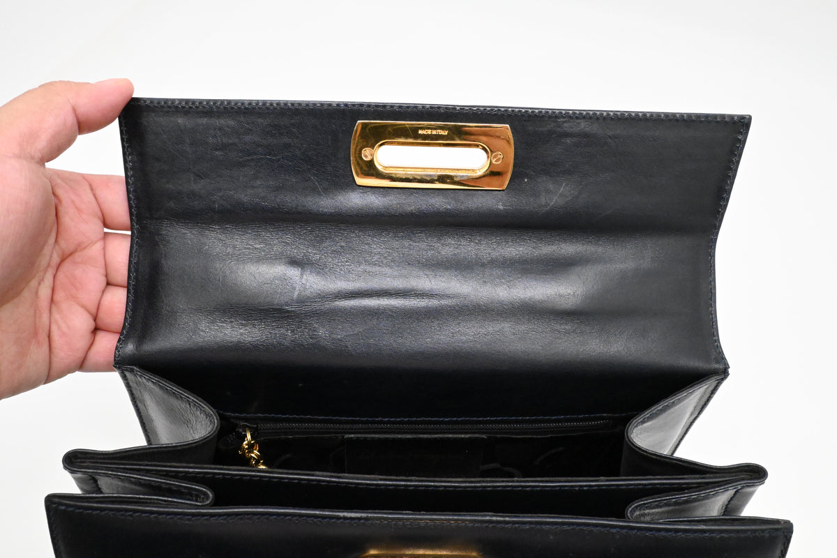 Ferragamo Gancini Handbag in Dark Blue Leather