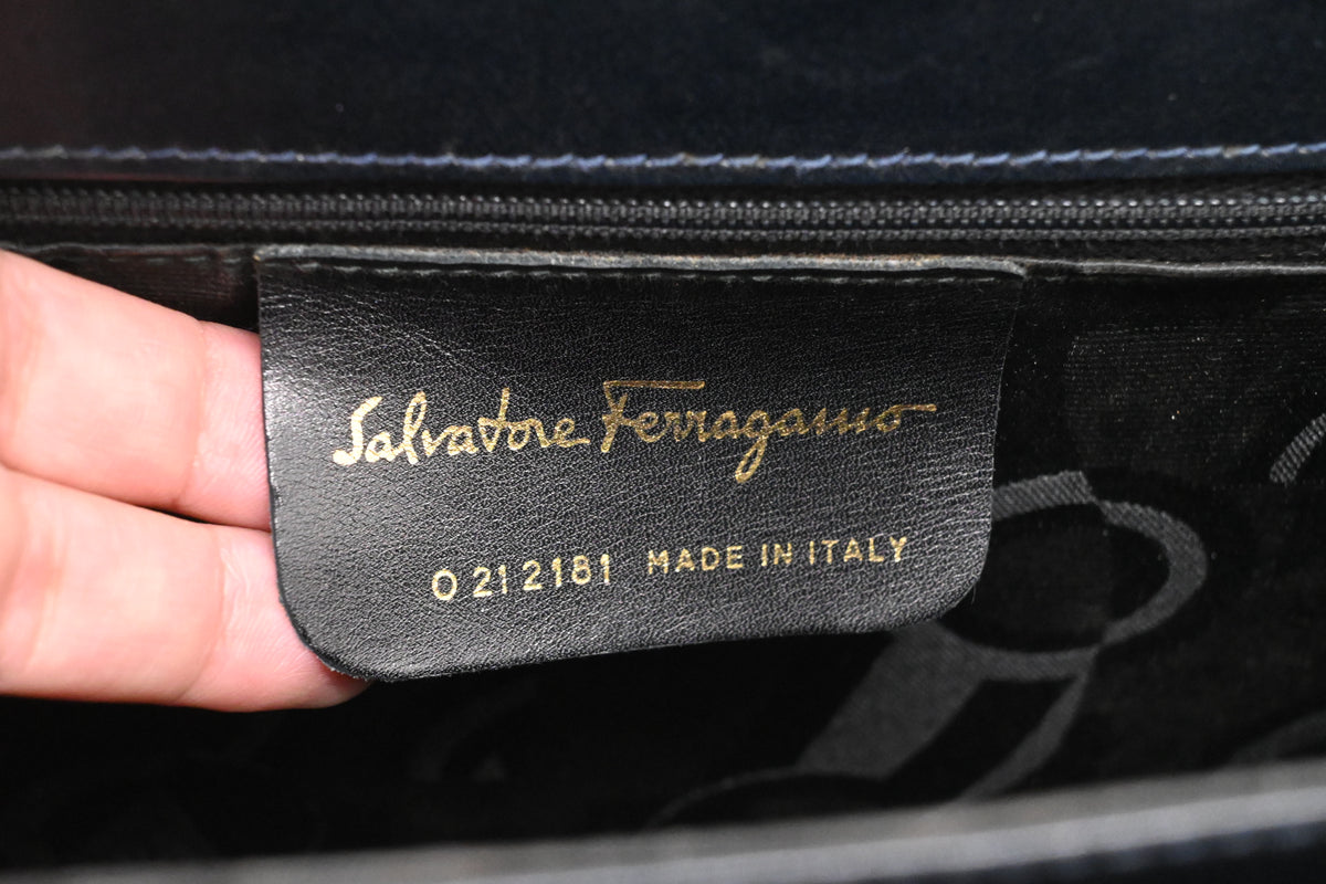 Ferragamo Gancini Handbag in Dark Blue Leather