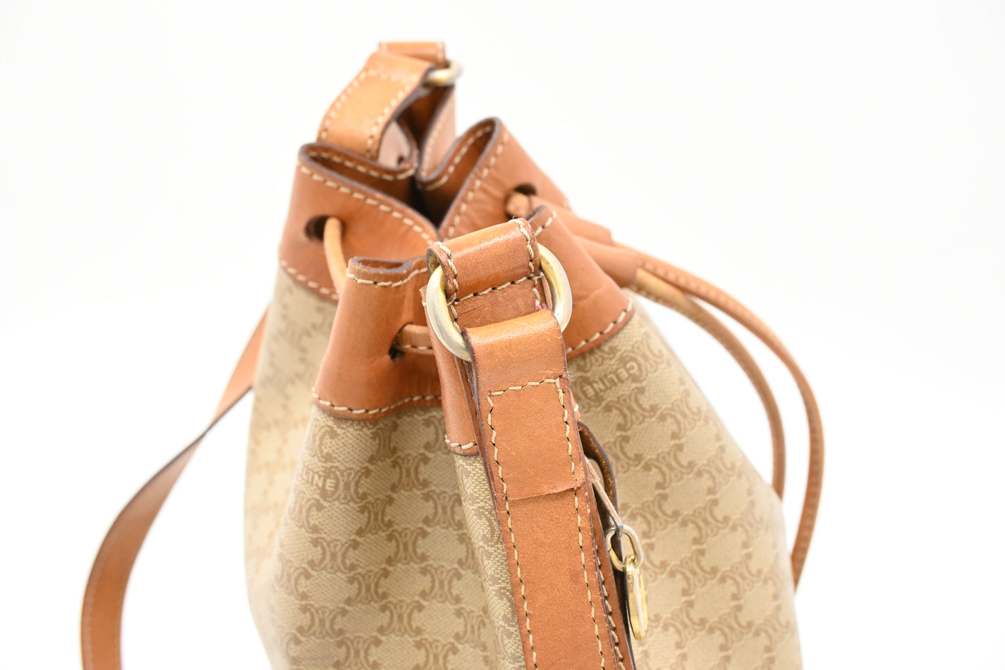 Celine Bucket Shoulder Bag in Beige Macadam Coated Canvas