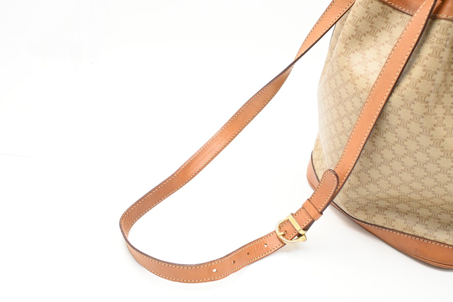 Celine Bucket Shoulder Bag in Beige Macadam Coated Canvas